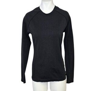 FIGS Womens Salta Seamless Longsleeve Underscrub Top, Black, Moisture Wick, Sz S